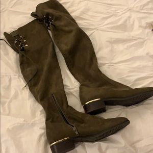 Over the Knee suede boots - olive/army green